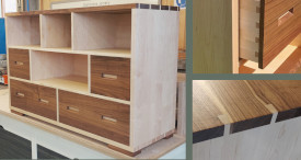 Maple and walnut chest of drawers